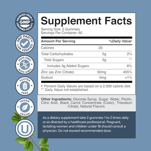 Extra Stark Zink Gummis für Erwachsene - Kaubare Zinkpräparate für Frauen & Männer für Energie & Immununterstützung - Vitamine & Mineralstoffe - 120 Stück