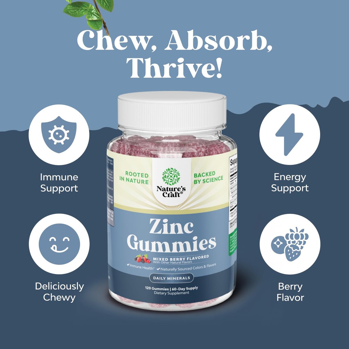 Extra Stark Zink Gummis für Erwachsene - Kaubare Zinkpräparate für Frauen & Männer für Energie & Immununterstützung - Vitamine & Mineralstoffe - 120 Stück