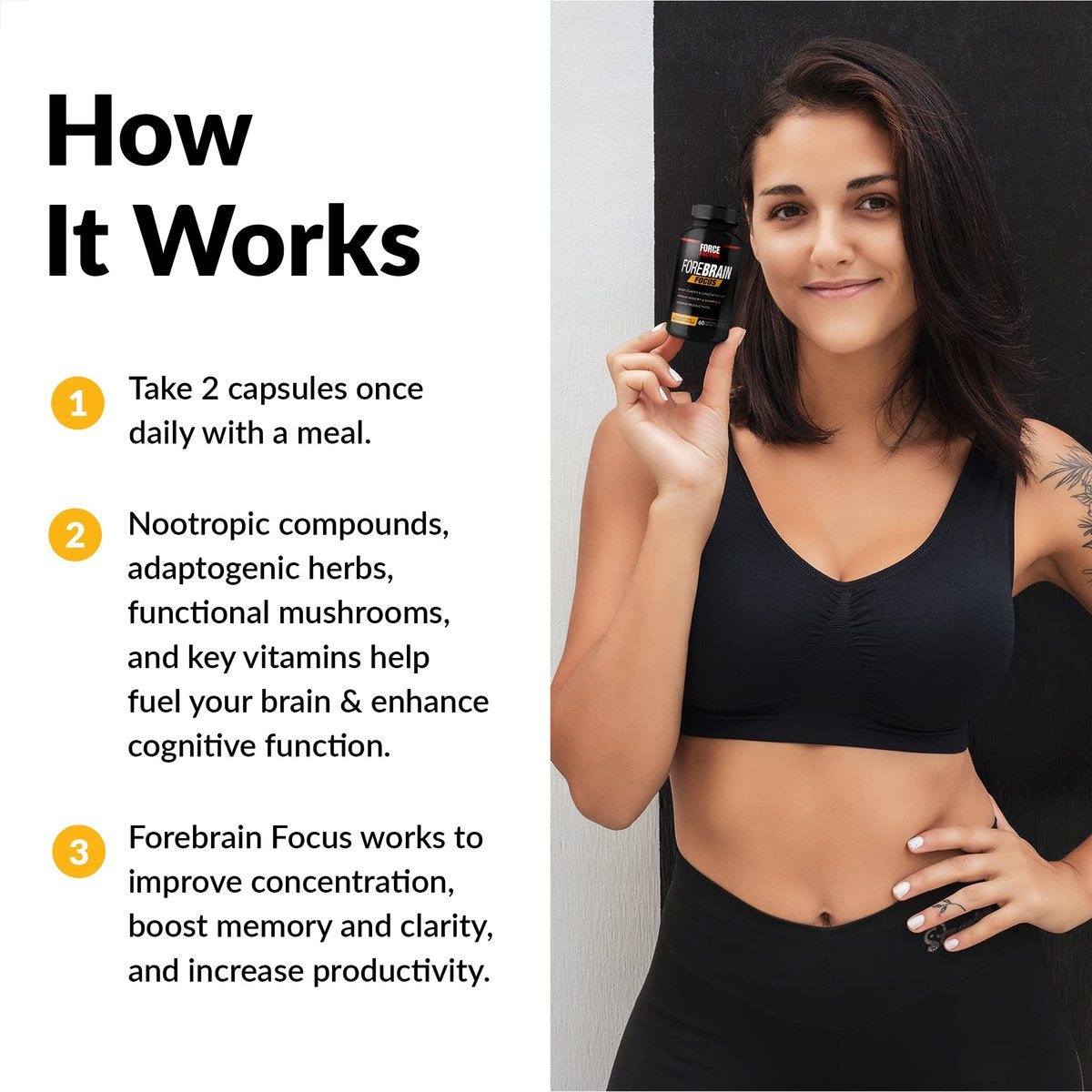 Force Factor Forebrain Focus Brain Booster – Nootropikum für Konzentration, Gedächtnis und Produktivität, 60 Kapseln
