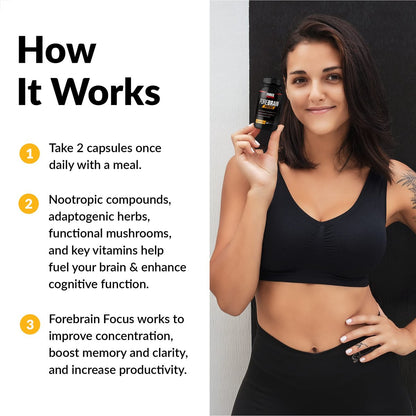 Force Factor Forebrain Focus Brain Booster – Nootropikum für Konzentration, Gedächtnis und Produktivität, 60 Kapseln