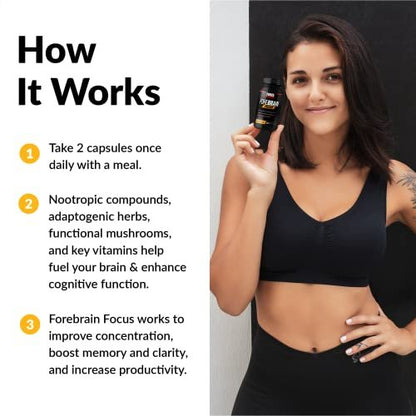 Force Factor Forebrain Focus Brain Booster – Nootropikum für Konzentration, Gedächtnis und Produktivität, 60 Kapseln