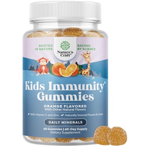 Natures Craft Kinder Immunitäts-Gummibärchen - Vitamin C, Zink und Echinacea für Kinder - Vegan, glutenfrei, gelatinefrei - 60 Stück