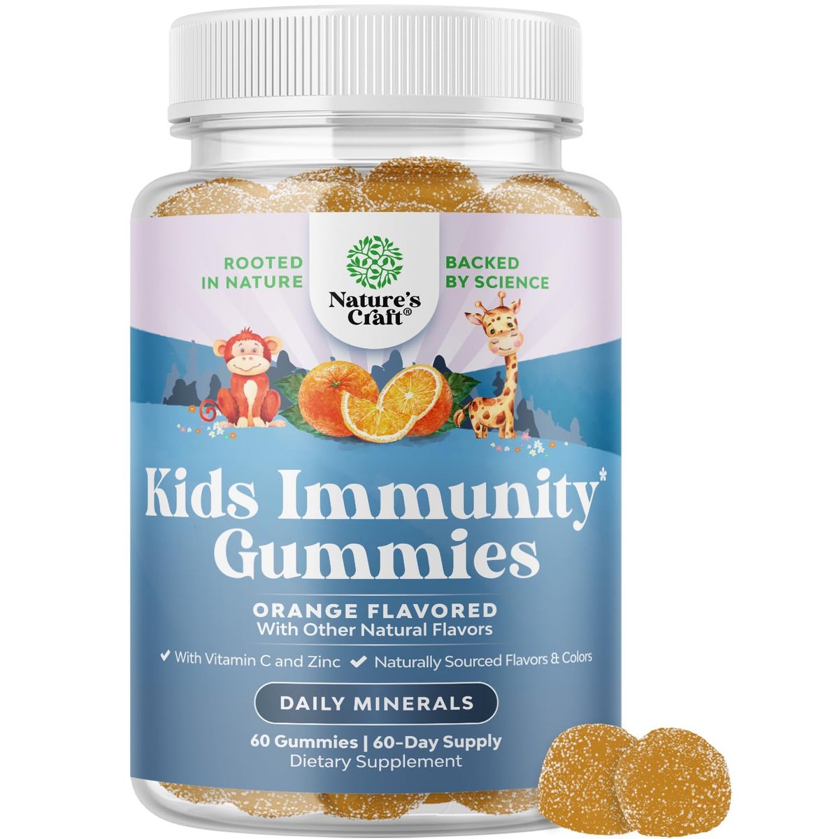 Natures Craft Kinder Immunitäts-Gummibärchen - Vitamin C, Zink und Echinacea für Kinder - Vegan, glutenfrei, gelatinefrei - 60 Stück