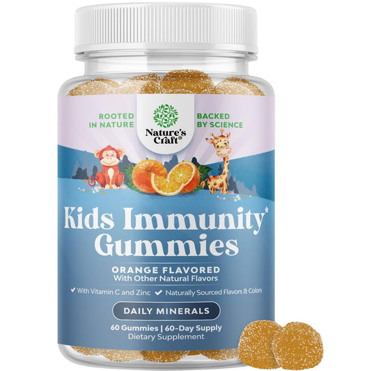 Natures Craft Kinder Immunitäts-Gummibärchen - Vitamin C, Zink und Echinacea für Kinder - Vegan, glutenfrei, gelatinefrei - 60 Stück