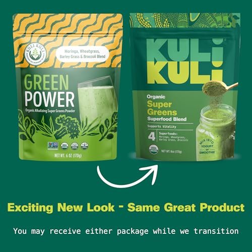 Kuli Kuli Green Power [170 g] - Super Greens Pulver - Nährstoffreiche Mischung aus Moringa, Weizengras, Brokkoli & Gerstengras - 100% pflanzliches Bio-Superfood-Pulver von abgelegenen Farmen