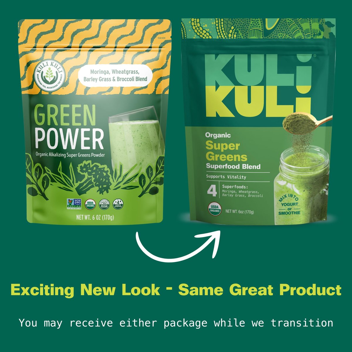 Kuli Kuli Green Power [170 g] - Super Greens Pulver - Nährstoffreiche Mischung aus Moringa, Weizengras, Brokkoli & Gerstengras - 100% pflanzliches Bio-Superfood-Pulver von abgelegenen Farmen