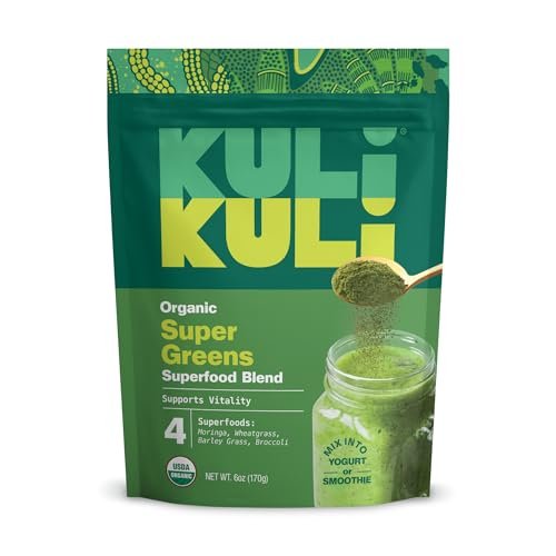 Kuli Kuli Green Power [170 g] - Super Greens Pulver - Nährstoffreiche Mischung aus Moringa, Weizengras, Brokkoli & Gerstengras - 100% pflanzliches Bio-Superfood-Pulver von abgelegenen Farmen