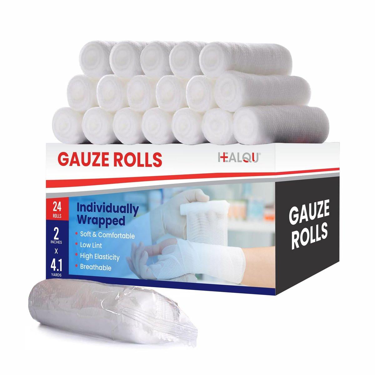 HEALQU Premium Mullbinden – 24 Rollen, 5 cm x 3,7 m, einzeln verpackt, elastisch, weich, für Wundversorgung und Verbände