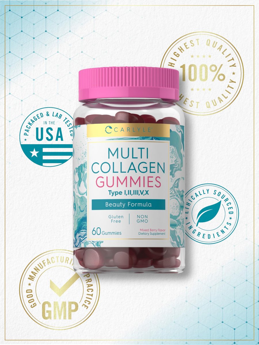 Carlyle Kollagen-Peptid-Gummibärchen | 60 Stück | Multi-Kollagen-Komplex | Schönheitsformel | Geschmack: Mischbeere | Non-GMO, Glutenfrei