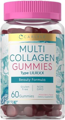 Carlyle Kollagen-Peptid-Gummibärchen | 60 Stück | Multi-Kollagen-Komplex | Schönheitsformel | Geschmack: Mischbeere | Non-GMO, Glutenfrei