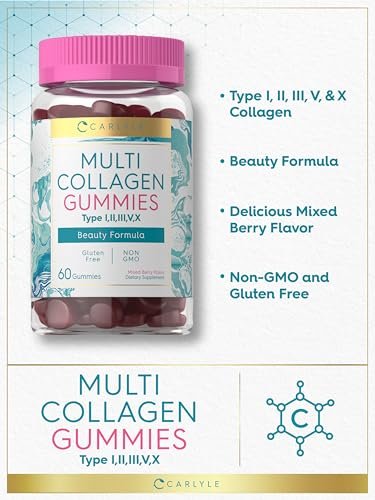 Carlyle Kollagen-Peptid-Gummibärchen | 60 Stück | Multi-Kollagen-Komplex | Schönheitsformel | Geschmack: Mischbeere | Non-GMO, Glutenfrei