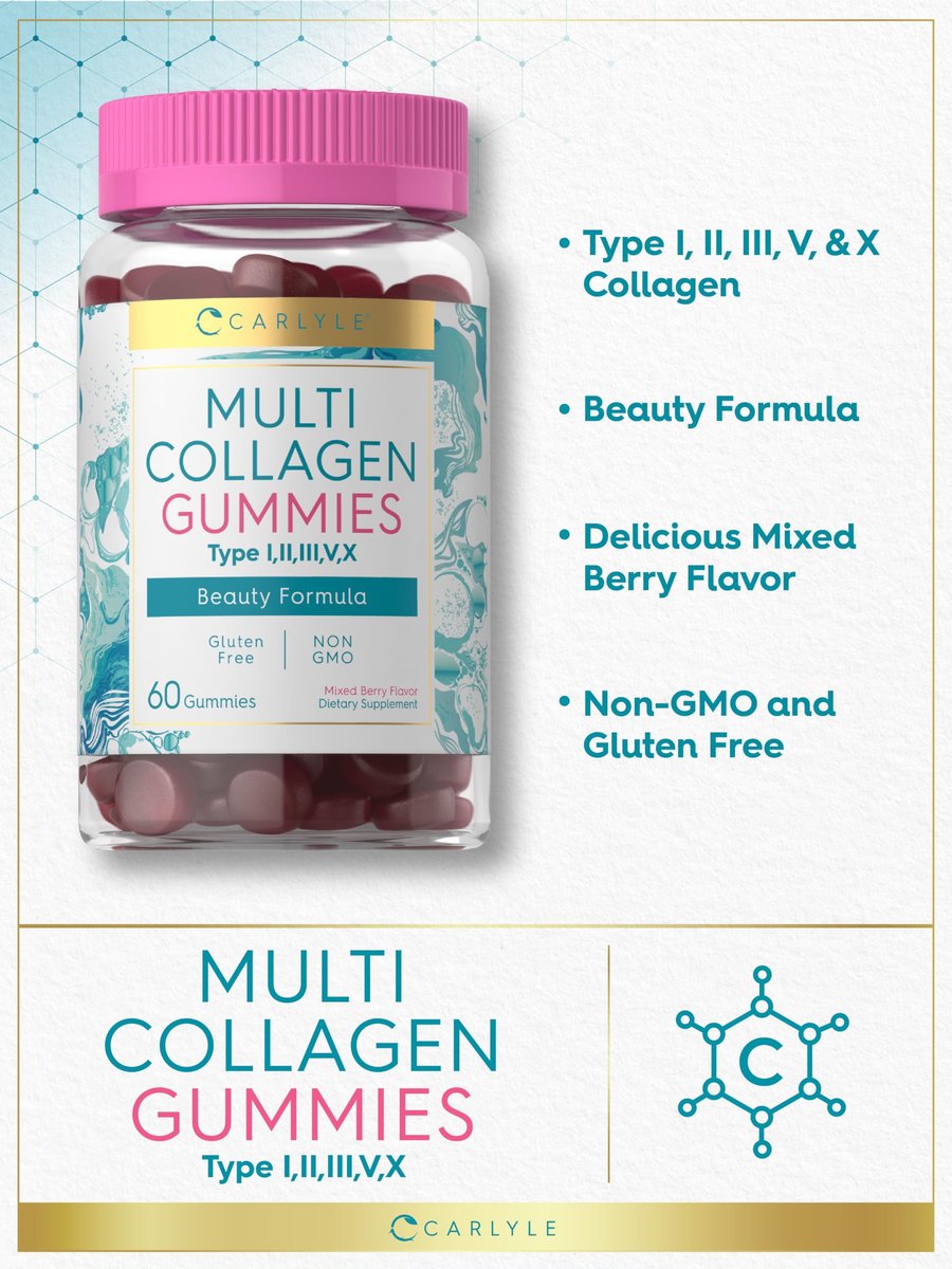 Carlyle Kollagen-Peptid-Gummibärchen | 60 Stück | Multi-Kollagen-Komplex | Schönheitsformel | Geschmack: Mischbeere | Non-GMO, Glutenfrei