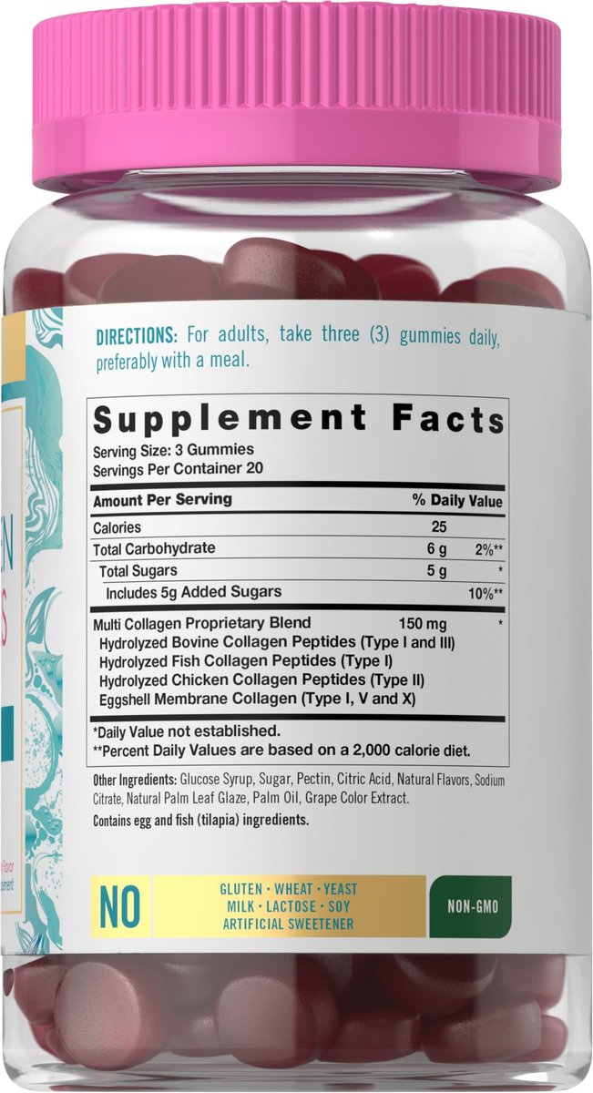Carlyle Kollagen-Peptid-Gummibärchen | 60 Stück | Multi-Kollagen-Komplex | Schönheitsformel | Geschmack: Mischbeere | Non-GMO, Glutenfrei