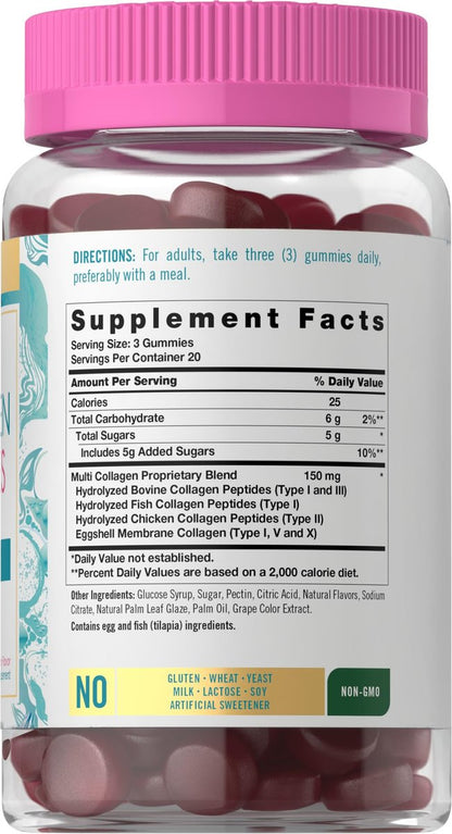 Carlyle Kollagen-Peptid-Gummibärchen | 60 Stück | Multi-Kollagen-Komplex | Schönheitsformel | Geschmack: Mischbeere | Non-GMO, Glutenfrei