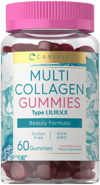 Carlyle Kollagen-Peptid-Gummibärchen | 60 Stück | Multi-Kollagen-Komplex | Schönheitsformel | Geschmack: Mischbeere | Non-GMO, Glutenfrei