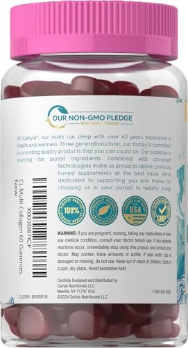 Carlyle Kollagen-Peptid-Gummibärchen | 60 Stück | Multi-Kollagen-Komplex | Schönheitsformel | Geschmack: Mischbeere | Non-GMO, Glutenfrei
