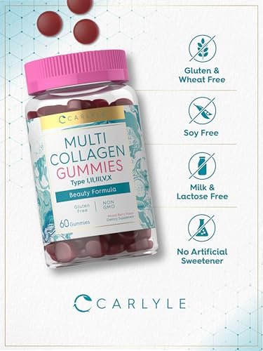 Carlyle Kollagen-Peptid-Gummibärchen | 60 Stück | Multi-Kollagen-Komplex | Schönheitsformel | Geschmack: Mischbeere | Non-GMO, Glutenfrei