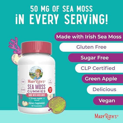 MaryRuth Organics Zuckerfreie Gummibärchen mit Irischem Moos – Für Darmgesundheit & Immunsystem – Vegan, Non-GMO, Glutenfrei – Für Erwachsene & Kinder ab 4 Jahren – 60 Stück