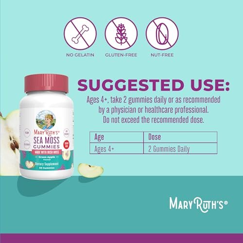 MaryRuth Organics Zuckerfreie Gummibärchen mit Irischem Moos – Für Darmgesundheit & Immunsystem – Vegan, Non-GMO, Glutenfrei – Für Erwachsene & Kinder ab 4 Jahren – 60 Stück