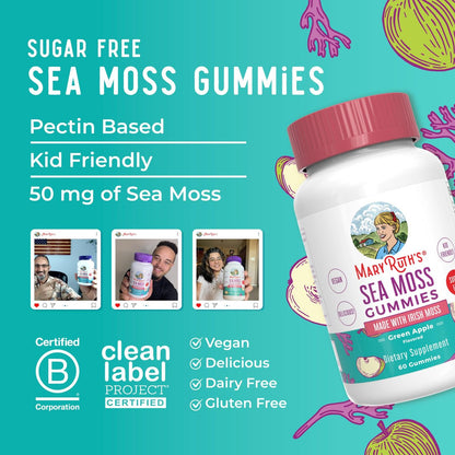 MaryRuth Organics Zuckerfreie Gummibärchen mit Irischem Moos – Für Darmgesundheit & Immunsystem – Vegan, Non-GMO, Glutenfrei – Für Erwachsene & Kinder ab 4 Jahren – 60 Stück