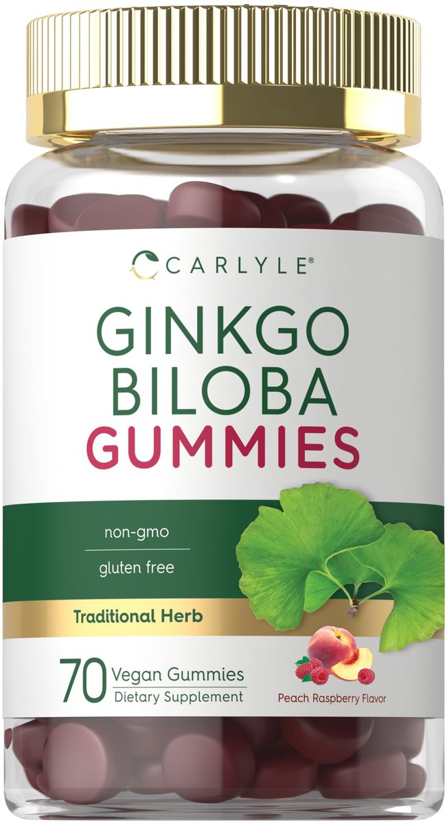 Carlyle Ginkgo Biloba 70 Gummibärchen | 45:1 Blattextrakt | Pfirsich-Himbeer-Geschmack | Vegan, Nicht-GVO, Glutenfrei
