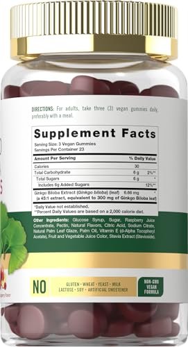 Carlyle Ginkgo Biloba 70 Gummibärchen | 45:1 Blattextrakt | Pfirsich-Himbeer-Geschmack | Vegan, Nicht-GVO, Glutenfrei