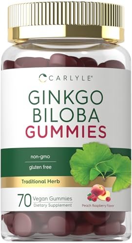 Carlyle Ginkgo Biloba 70 Gummibärchen | 45:1 Blattextrakt | Pfirsich-Himbeer-Geschmack | Vegan, Nicht-GVO, Glutenfrei