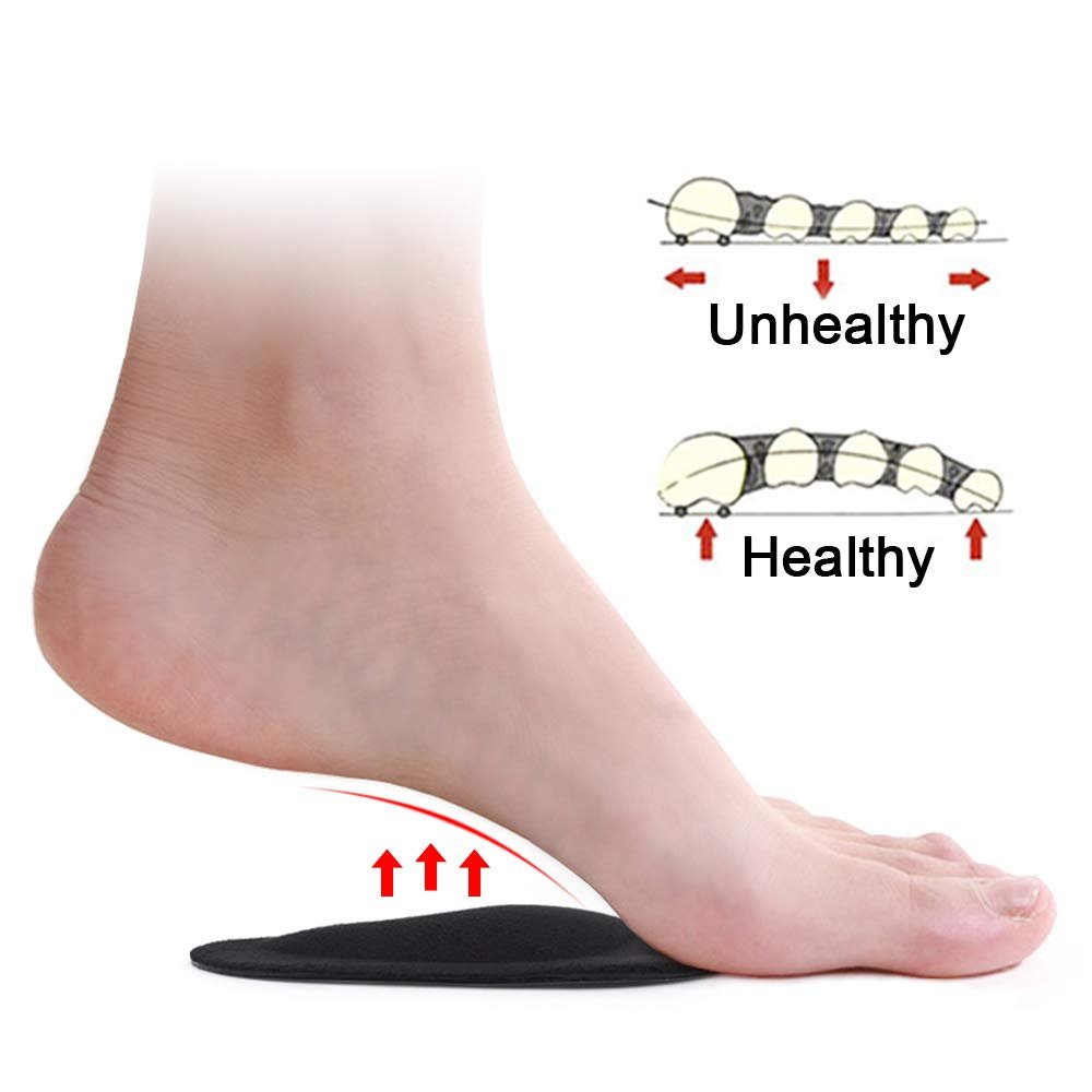 Dr. Foot's Fußgewölbe-Stützeinlagen für Plattfüße, Gel-Bogenstützen für Plantarfasziitis, Klebende Fußgewölbepolster zur Druckentlastung und Schmerzlinderung - 3 Paar (Schwarz, 3er-Pack)