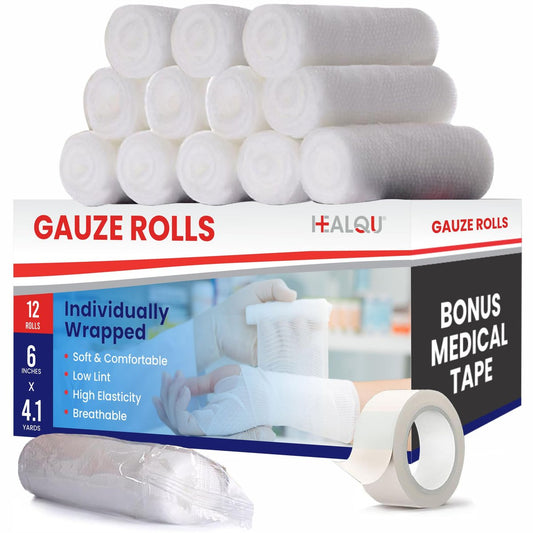 HEALQU Premium Mullbinden – 6' x 4,1 Yards – 12 Rollen, einzeln verpackt, konformierende Stretch-Gaze-Bandage – superweiche, gewebte Stretch-Bandagen für primäre Wundauflageunterstützung