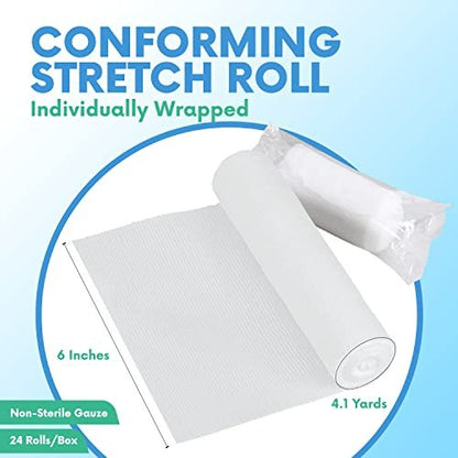 HEALQU Premium Mullbinden – 6' x 4,1 Yards – 12 Rollen, einzeln verpackt, konformierende Stretch-Gaze-Bandage – superweiche, gewebte Stretch-Bandagen für primäre Wundauflageunterstützung