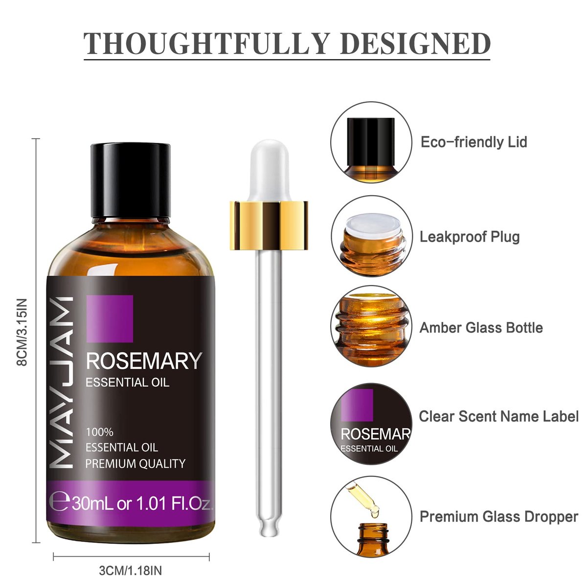 Rosmarin ätherisches Öl 30 ml / 1,01 Fl.oz – MAYJAM Premium Rosmarinöl mit Glaspipette, ideal für Aromatherapie-Diffuser und Kerzenherstellung