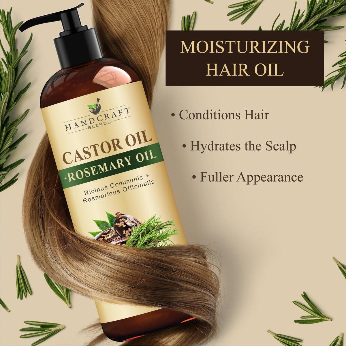 Handcraft Blends Rizinusöl mit Rosmarinöl 8 Fl Oz | 100% rein und natürlich | Premium Trägeröl für Haar, Wimpern und Augenbrauen | Haar und Körper