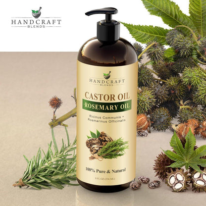 Handcraft Blends Rizinusöl mit Rosmarinöl 8 Fl Oz | 100% rein und natürlich | Premium Trägeröl für Haar, Wimpern und Augenbrauen | Haar und Körper