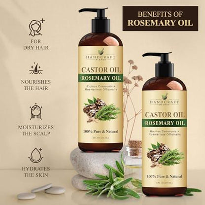 Handcraft Blends Rizinusöl mit Rosmarinöl 8 Fl Oz | 100% rein und natürlich | Premium Trägeröl für Haar, Wimpern und Augenbrauen | Haar und Körper