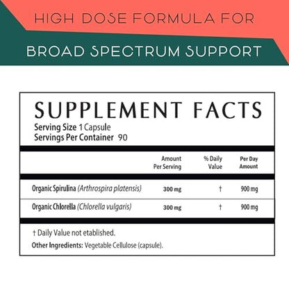 Spirulina und Chlorella Kapseln – Chlorophyll Tabletten & Blaualgen für kraftvolle Entgiftung, Energie & ein gesundes Immunsystem – 3x mehr Chlorella Spirulina Pulver/Portion – 90 Stück