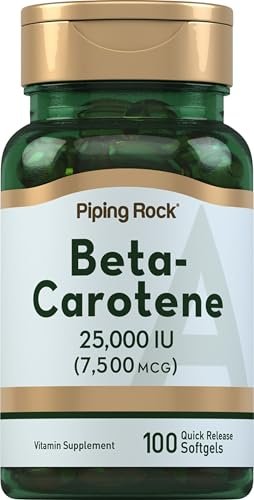 Piping Rock Beta-Carotin 25000 IE Weichkapseln | 7500 mcg | 100 Stück | Vitamin-A-Präparat | Nicht-GVO, Glutenfrei