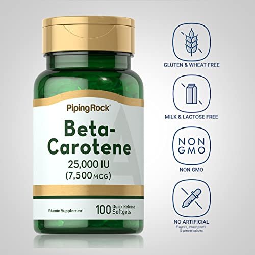 Piping Rock Beta-Carotin 25000 IE Weichkapseln | 7500 mcg | 100 Stück | Vitamin-A-Präparat | Nicht-GVO, Glutenfrei