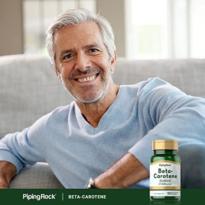 Piping Rock Beta-Carotin 25000 IE Weichkapseln | 7500 mcg | 100 Stück | Vitamin-A-Präparat | Nicht-GVO, Glutenfrei