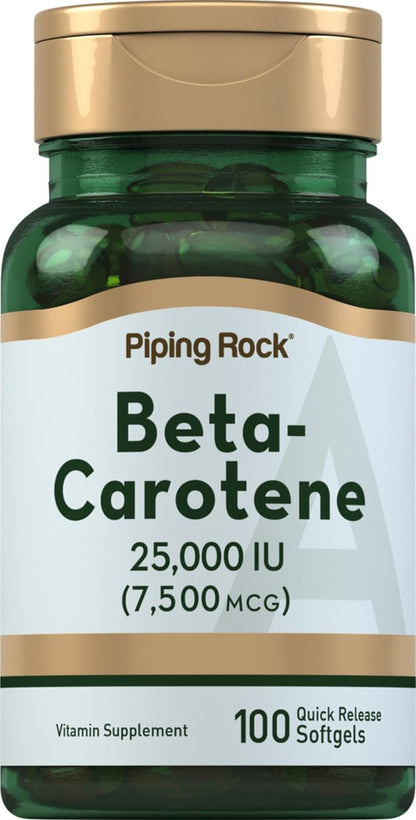 Piping Rock Beta-Carotin 25000 IE Weichkapseln | 7500 mcg | 100 Stück | Vitamin-A-Präparat | Nicht-GVO, Glutenfrei