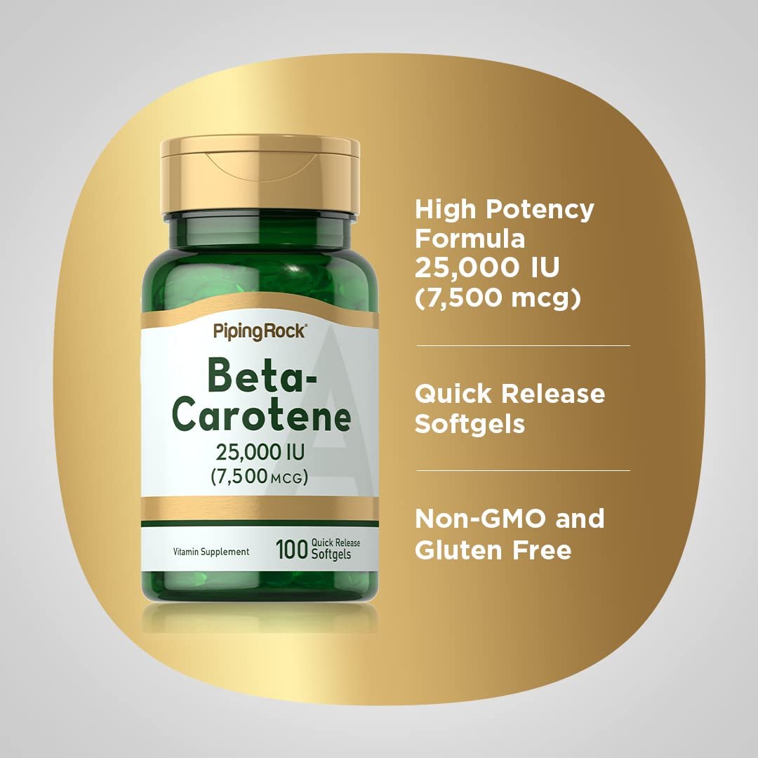 Piping Rock Beta-Carotin 25000 IE Weichkapseln | 7500 mcg | 100 Stück | Vitamin-A-Präparat | Nicht-GVO, Glutenfrei