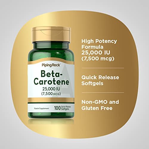 Piping Rock Beta-Carotin 25000 IE Weichkapseln | 7500 mcg | 100 Stück | Vitamin-A-Präparat | Nicht-GVO, Glutenfrei