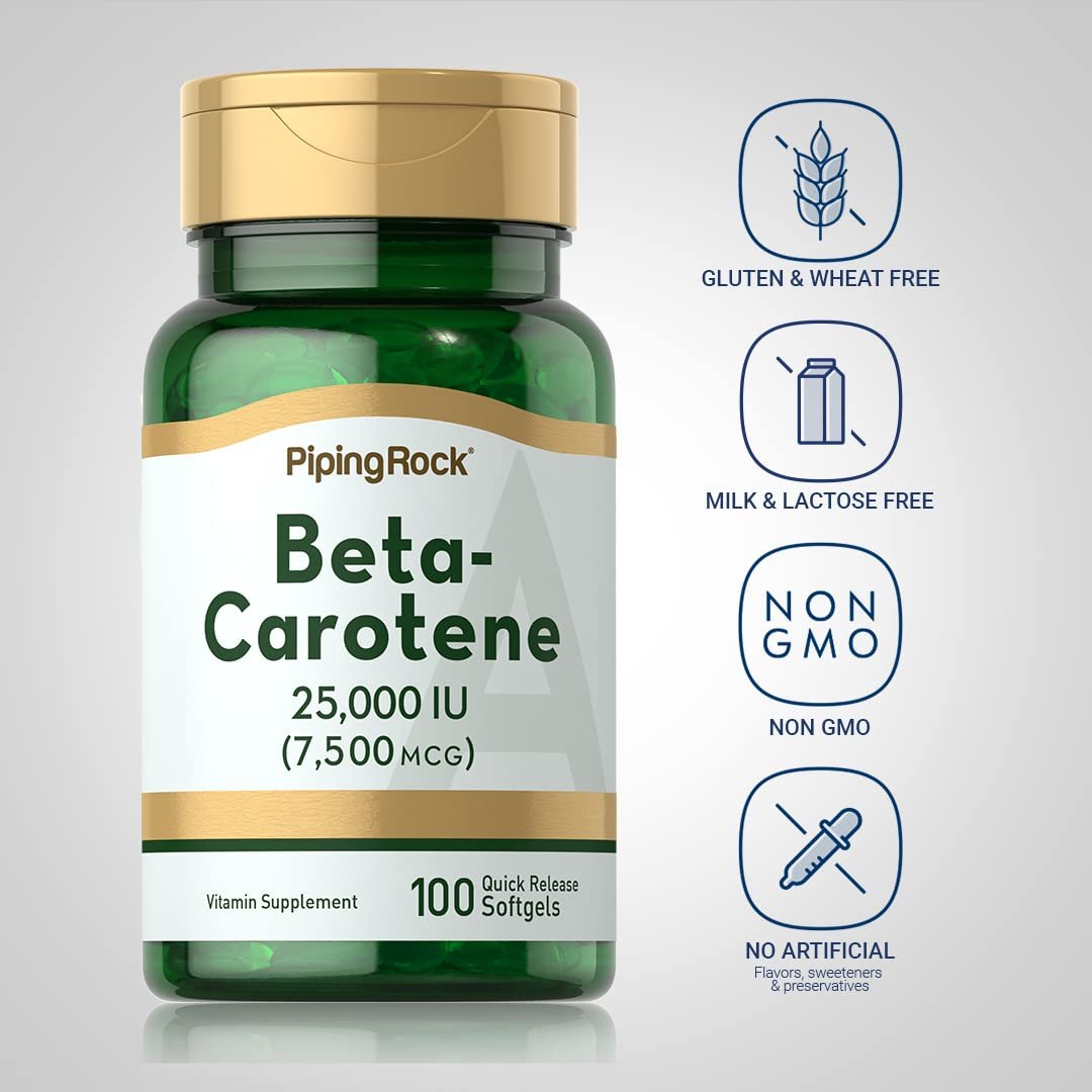 Piping Rock Beta-Carotin 25000 IE Weichkapseln | 7500 mcg | 100 Stück | Vitamin-A-Präparat | Nicht-GVO, Glutenfrei