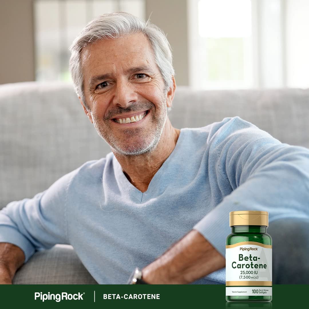 Piping Rock Beta-Carotin 25000 IE Weichkapseln | 7500 mcg | 100 Stück | Vitamin-A-Präparat | Nicht-GVO, Glutenfrei