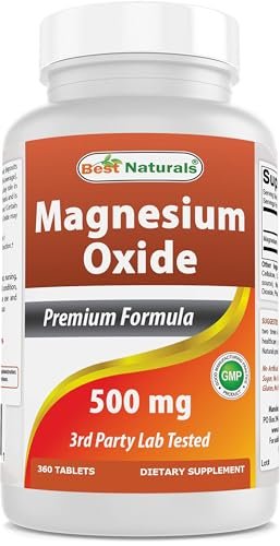 Best Naturals Magnesiumoxid 500 mg - 360 Tabletten - Jahresvorrat - Magnesium für Immunsystem, Muskelregeneration, Wadenkrämpfe, Entspannung