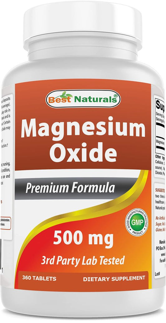 Best Naturals Magnesiumoxid 500 mg - 360 Tabletten - Jahresvorrat - Magnesium für Immunsystem, Muskelregeneration, Wadenkrämpfe, Entspannung