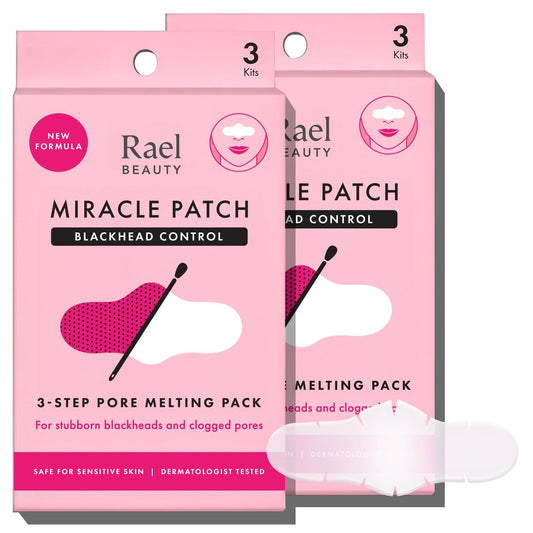 Rael Blackhead Remover - Miracle Patch Melting Pack, Nasenstreifen für Mitesser, Porenreinigung und beruhigende Blätter, 3-Schritte-Set, Mitesser-entfernende Wattestäbchen, 2er-Pack