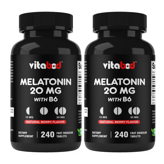Vitabod Melatonin 20 mg – 240 schnell lösliche Tabletten – Arzneimittelfrei – Natürlicher Beerengeschmack – Vegetarisch, Nicht-GVO, Glutenfrei – 480 Tabletten (2er-Pack)