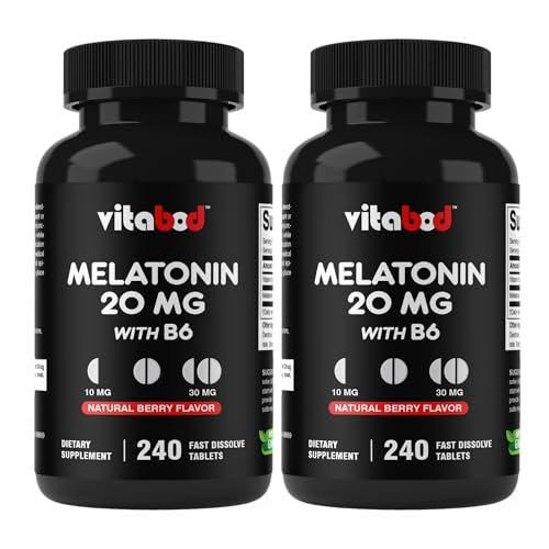 Vitabod Melatonin 20 mg – 240 schnell lösliche Tabletten – Arzneimittelfrei – Natürlicher Beerengeschmack – Vegetarisch, Nicht-GVO, Glutenfrei – 480 Tabletten (2er-Pack)