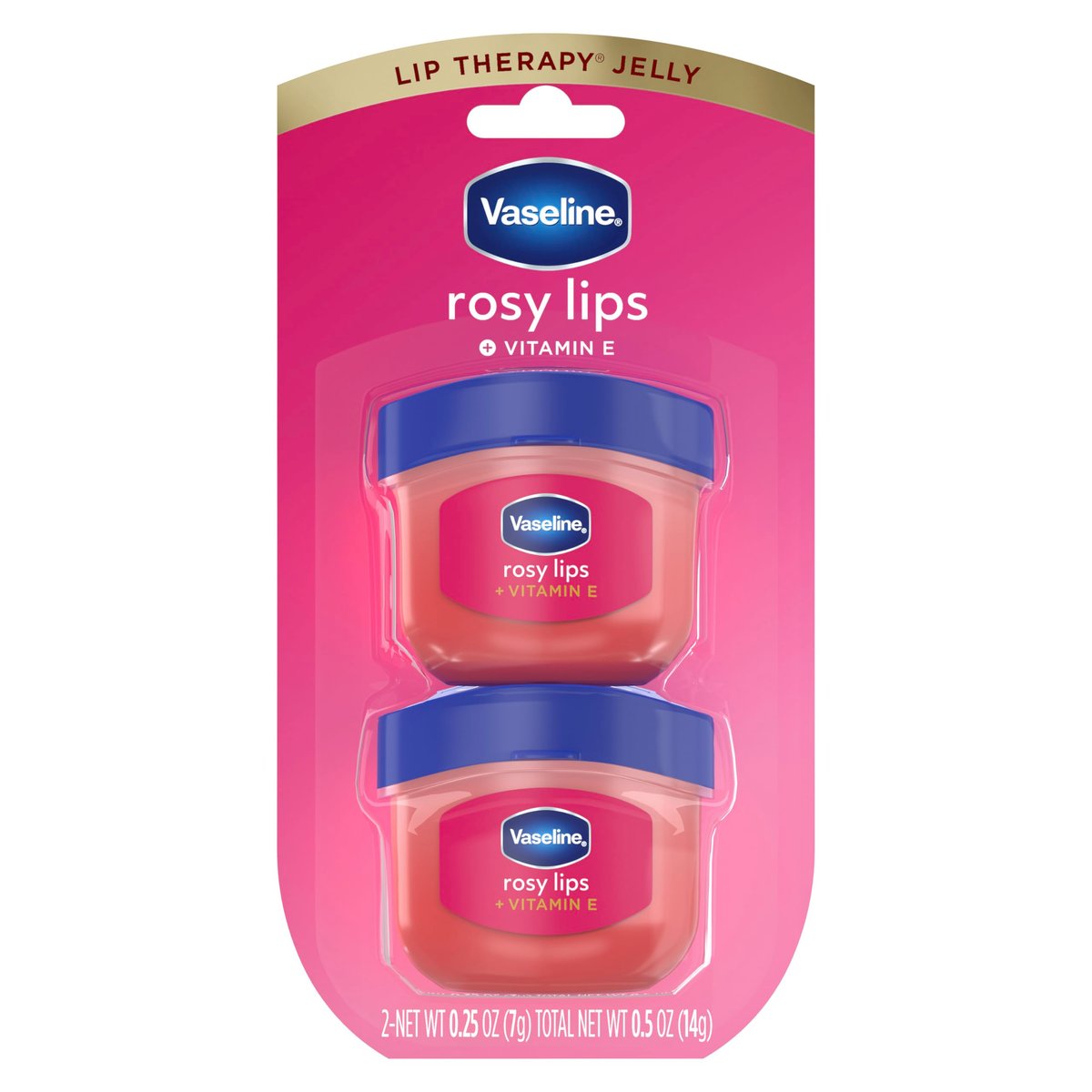 Vaseline Lip Therapy Rosy Lips Mini – Feuchtigkeitsspendender, getönter Lippenbalsam für trockene, rissige Lippen (2er-Pack, 14 g)