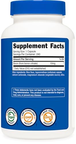 Nutricost Boron Kapseln 10mg, 240 Vegane Kapseln, Glutenfrei und Nicht-GVO